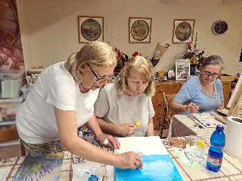 Maľba akrylom - zátišie s levanduľou